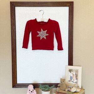 Cherokee EUC 2010 Holiday Appliqué Sequin Star Long Sleeve Red Tee 5T